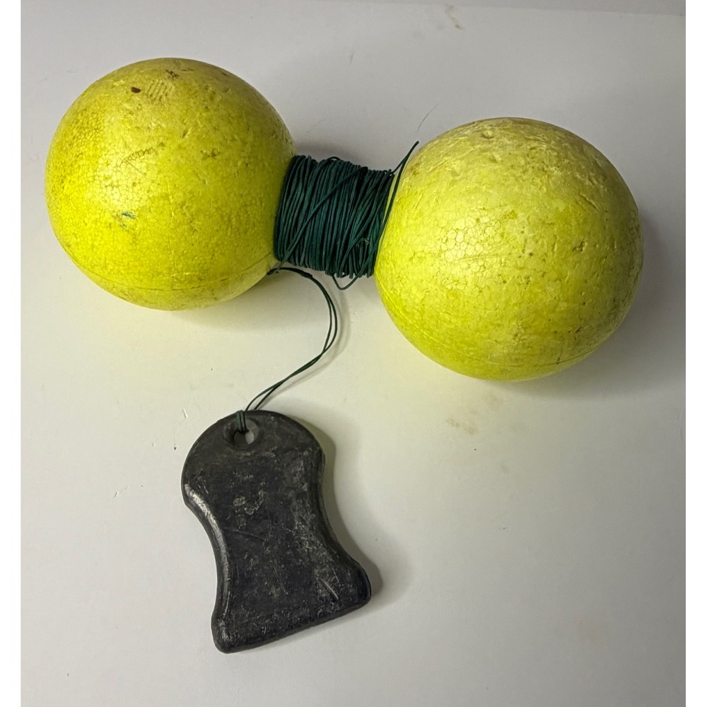 Vintage‎ Yellow Foam Double Ball Fishing Buoy Trotline Float with Lead Weight